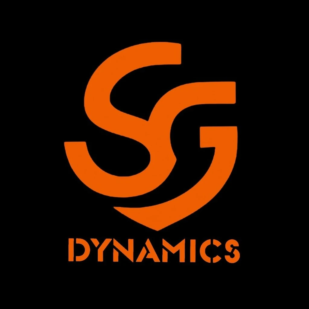 SG Dynamics Pte Ltd logo in orange modern font, Singapore engineering and automation company.